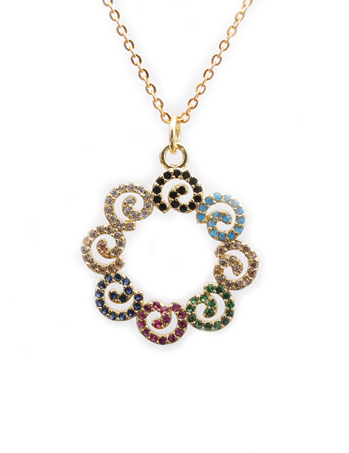 Fashion O Sub Chain Gold Micro-inlaid Zircon Geometric Gold-plated Copper Hollow Necklace