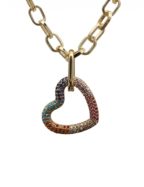 Fashion 60mm Chain + Peach Heart S Micro-inlaid Zircon Heart Thick Chain Necklace
