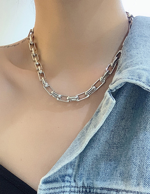 Fashion Silver Color Thick Chain Alloy Hollow Necklace
