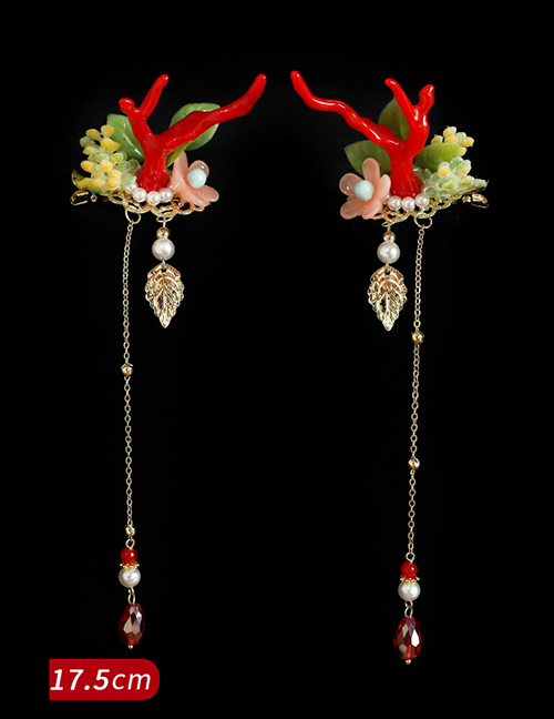 Fashion Gold Color Branches And Jade Leaves Christmas Antler Resin Flower Hairpin For Children
