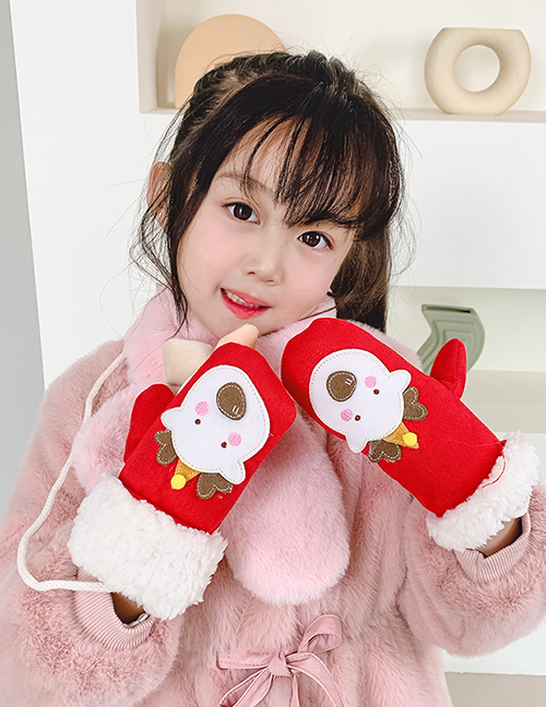 Fashion Red Fawn 2-10 Years Old Stuffed Animals Hit Color Childrens Gloves