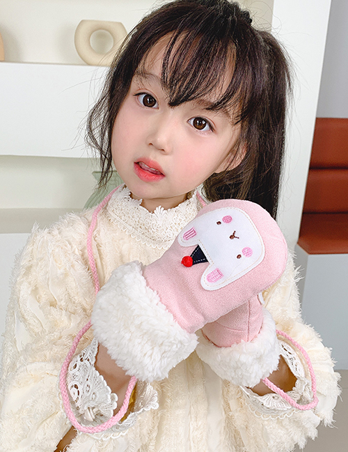 Fashion Pink Bunny 2-10 Years Old Stuffed Animals Hit Color Childrens Gloves