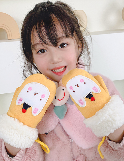 Fashion Yellow Bunny 2-10 Years Old Stuffed Animals Hit Color Childrens Gloves