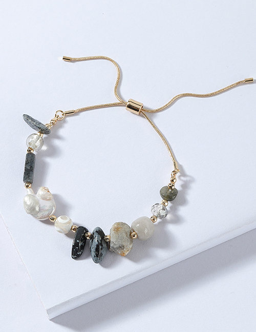 Fashion Black Natural Freshwater Pearl Stone Geometric Snake Bone Chain Drawstring Bracelet