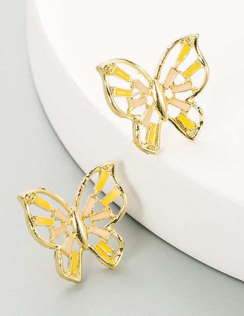 Fashion Yellow Hollow Butterfly Alloy Drip Earrings