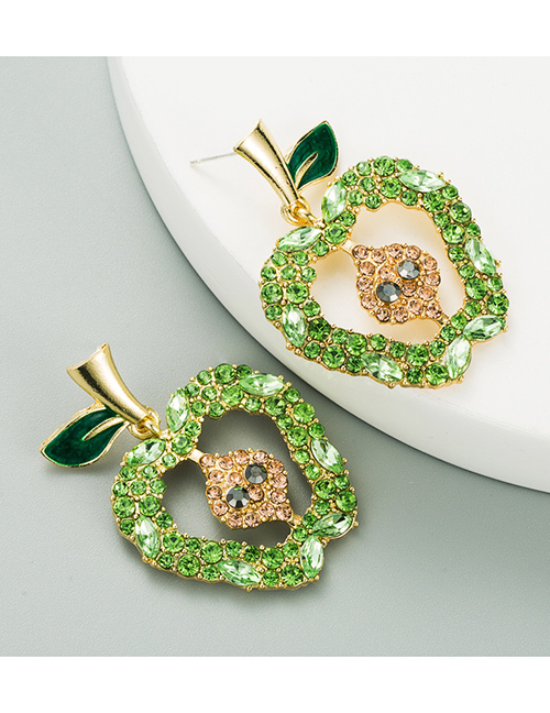 Fashion Green Hollow Apple Alloy Diamond Earrings