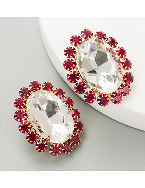 Fashion Red Oval Alloy Diamond Earrings