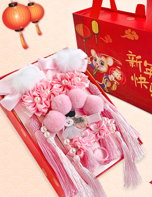 Fashion Pink Jade Carving (10-piece Set) Hairball Knitted Geometric Childrens Hairpin With Diamonds
