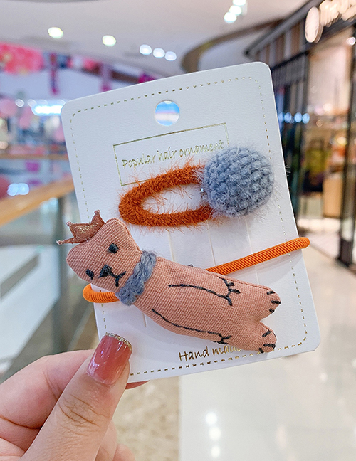 Fashion Orange Bear [2 Piece Set] Bear Fabric Alloy Childrens Hair Rope Hairpin