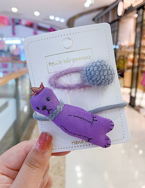 Fashion Purple Bear [2 Piece Set] Bear Fabric Alloy Childrens Hair Rope Hairpin