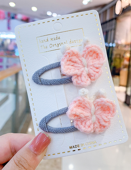Fashion 1 Pair Of Pink Butterfly Hair Clips Butterfly Wool Knitted Alloy Childrens Hairpin Hair Rope