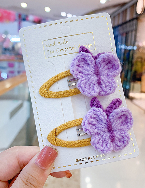 Fashion 1 Pair Of Purple Butterfly Hair Clips Butterfly Wool Knitted Alloy Childrens Hairpin Hair Rope