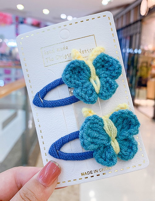 Fashion 1 Pair Of Blue Butterfly Hair Clips Butterfly Wool Knitted Alloy Childrens Hairpin Hair Rope