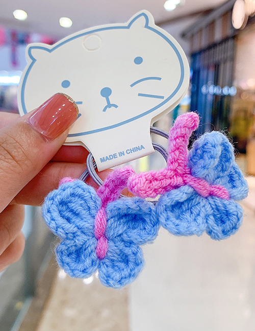 Fashion Light Blue Butterfly Hair Rope [1 Pair] Butterfly Wool Knitted Alloy Childrens Hairpin Hair Rope