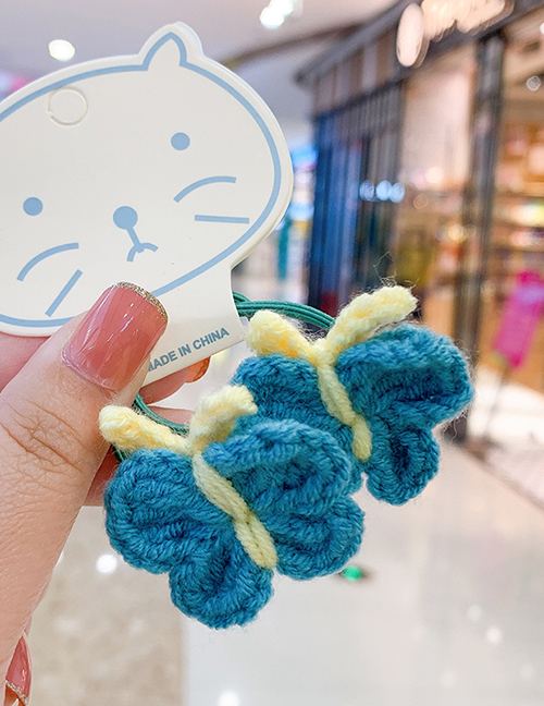 Fashion Blue Butterfly Hair Rope [1 Pair] Butterfly Wool Knitted Alloy Childrens Hairpin Hair Rope