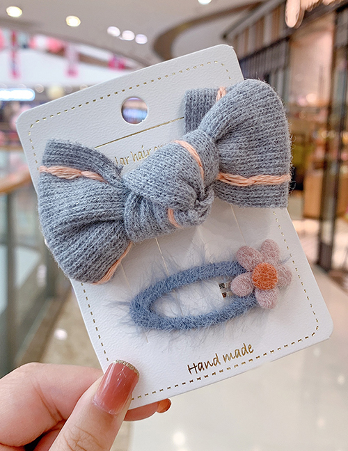 Fashion Gray Bow Hair Rope + Small Flower Hairpin Knitted Wool Bowknot Childrens Hairpin Hair Rope