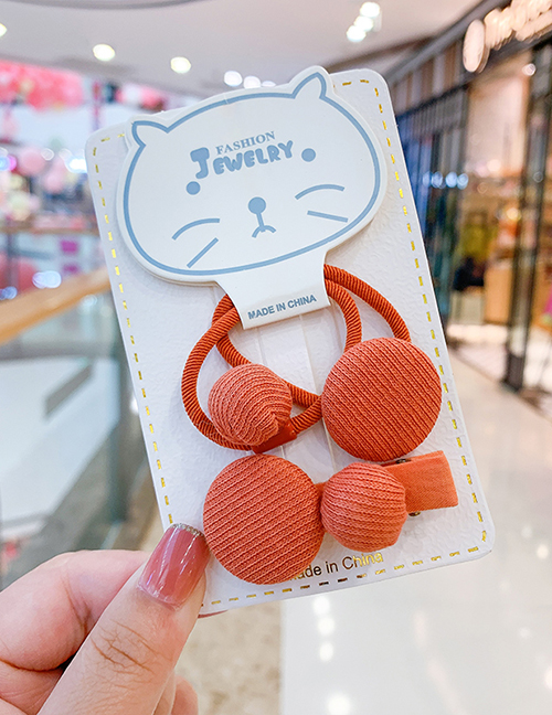 Fashion Orange Hairpin Hair Rope [3 Piece Set] Round Button Fabric Alloy Childrens Hairpin Hair Rope