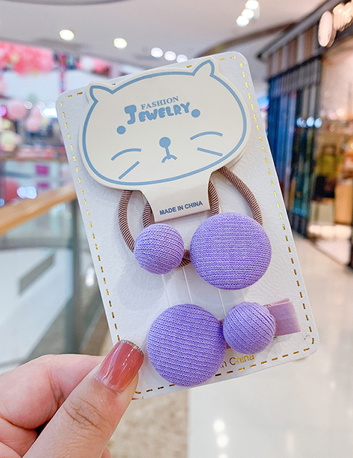 Fashion Purple Hairpin Hair Rope [3-piece Set] Round Button Fabric Alloy Childrens Hairpin Hair Rope