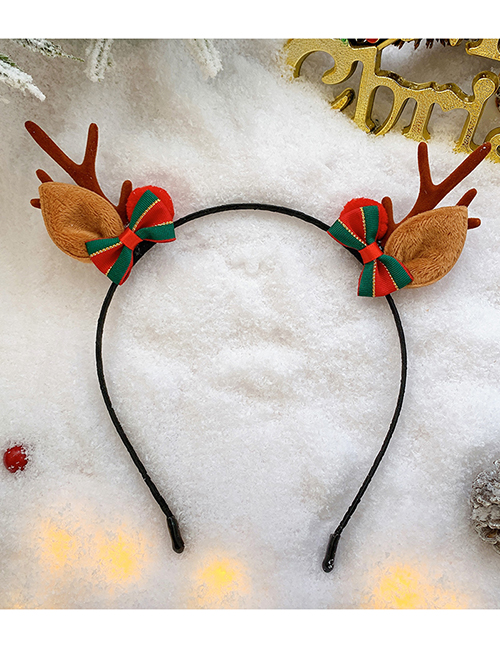 Fashion Brown Antler Bow Christmas Antlers Santa Hair Ball Fabric Childrens Headband