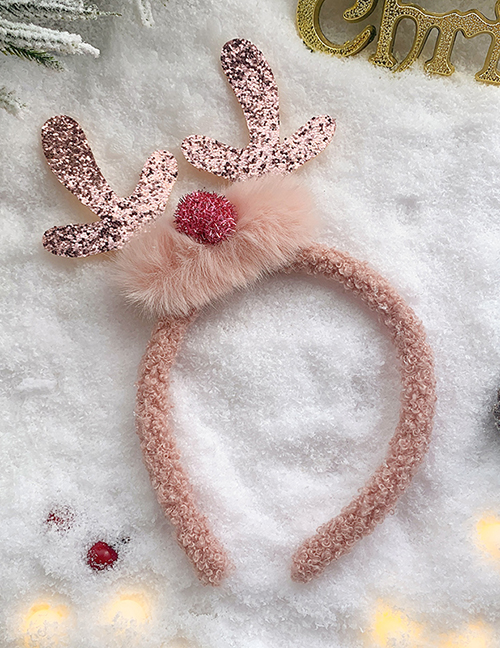 Fashion Pink Elk Christmas Antlers Santa Hair Ball Fabric Childrens Headband