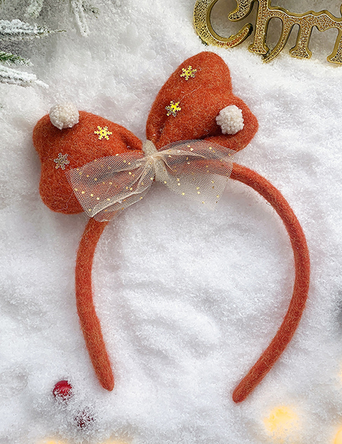 Fashion Brick Red Bow Headband Christmas Antlers Santa Hair Ball Fabric Childrens Headband