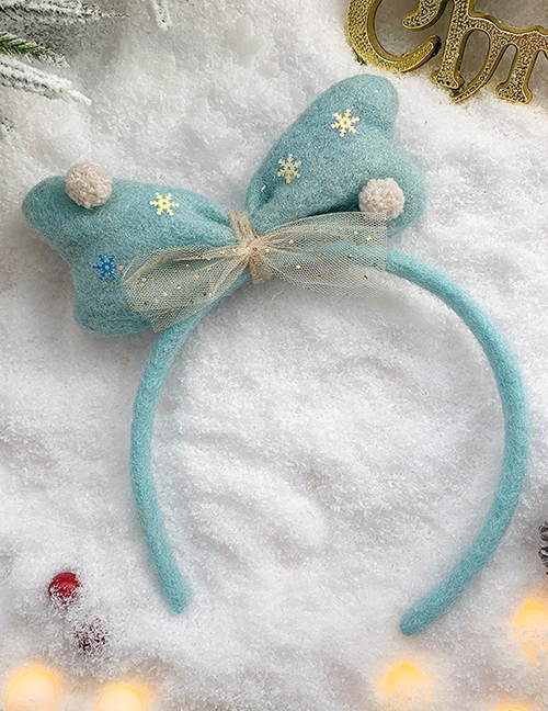 Fashion Blue Bow Headband Christmas Antlers Santa Hair Ball Fabric Childrens Headband