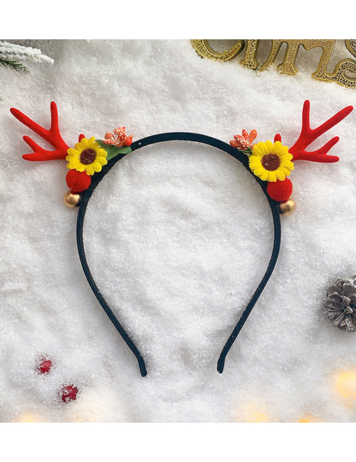 Fashion Peacock Blue Sunflower Antlers-red Christmas Antlers Santa Hair Ball Fabric Childrens Headband