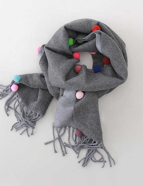 Fashion Gray Color Matching Is Recommended For About 2-12 Years Old Ball Tassel Thickened Double-sided Cashmere Childrens Scarf