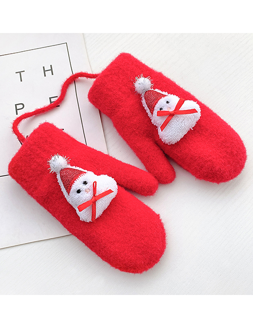Fashion Little Snowman [red] Around 2-10 Years Old Christmas Hanging Neck Plush Snowman Elk Children Gloves