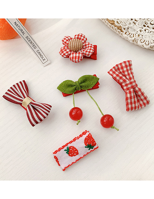Fashion Red Cherry 5-piece Set [hairpin] Animal Fruit Smiley Love Geometric Baby Hairpin Hair Rope