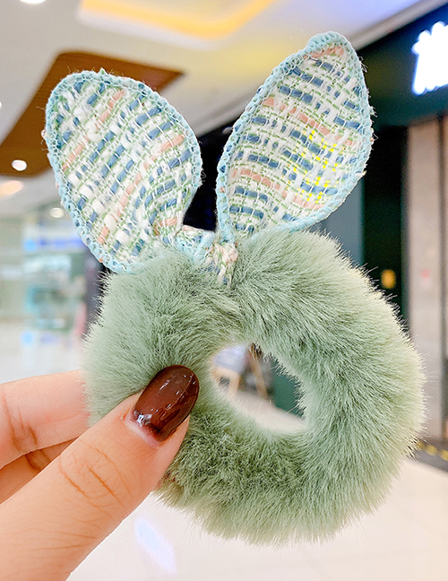 Fashion Green Bunny Ears Plush Plaid Kids Hair Rope