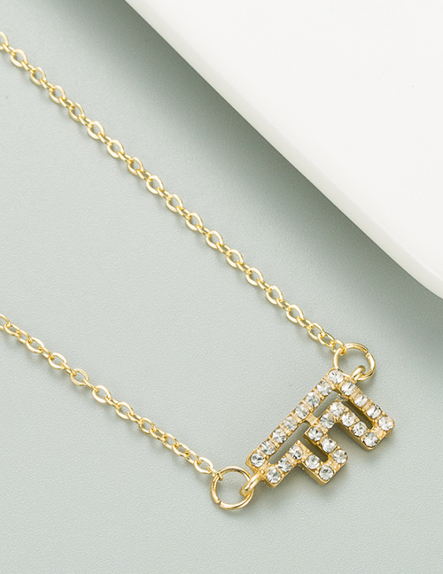 Fashion F Gold Alphabet Alloy Inlaid Rhinestone Hollow Necklace