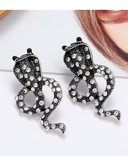 Fashion Ancient Silver Cobra Diamond Alloy Earrings