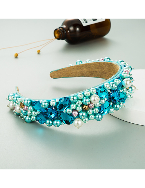 Fashion Light Blue Fabric Irregular Pearl Flower Diamond Headband