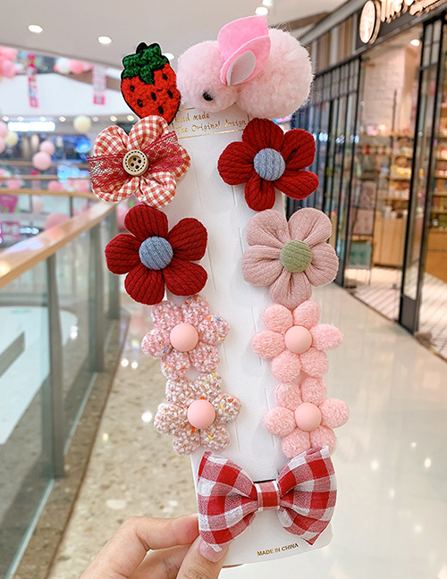 Fashion 11-piece Rabbit Flower Set Flower Love Rabbit Plaid Geometric Shape Childrens Hairpin