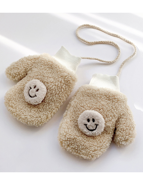 Fashion Smiley Face [beige] 2-10 Years Old Plush Smiling Face Hanging Neck Plush Eyes Children Gloves