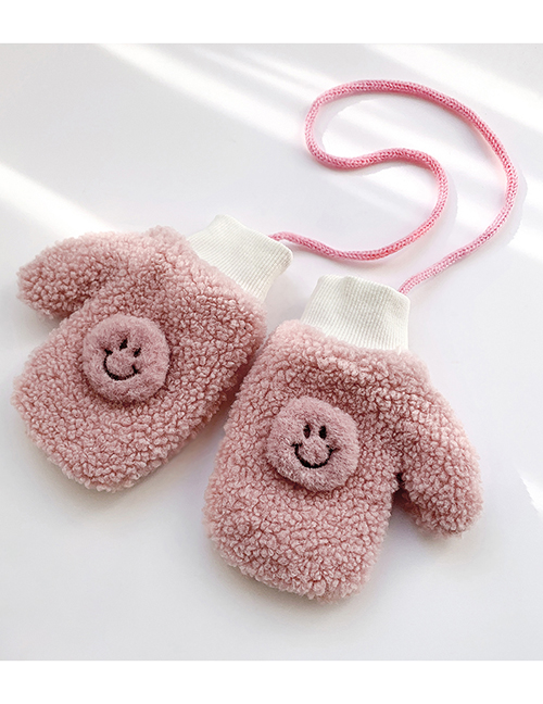 Fashion Smiley [pink] 2-10 Years Old Plush Smiley Face Hanging Neck Plush Eyes Children Gloves