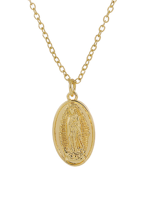 Fashion Gold Color Copper Inlaid Zircon Round Madonna Necklace