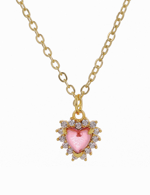 Fashion Gold Red Copper Inlaid Zircon Heart Necklace