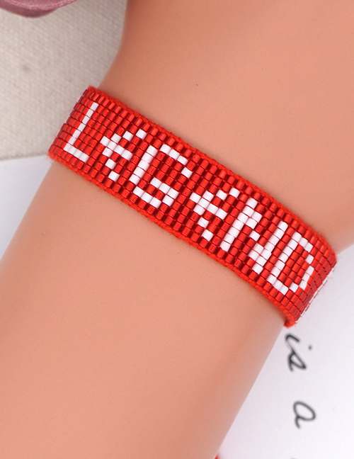 Fashion Red Handmade Beaded Rice Beads Letter Bracelet