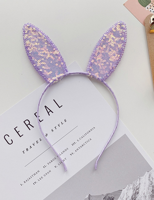 Fashion Purple Rabbit Ears Crystal Sequined Animal Ears Hair Band