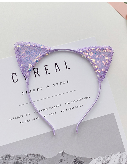 Fashion Purple Cat Ears Crystal Sequined Animal Ears Hair Band
