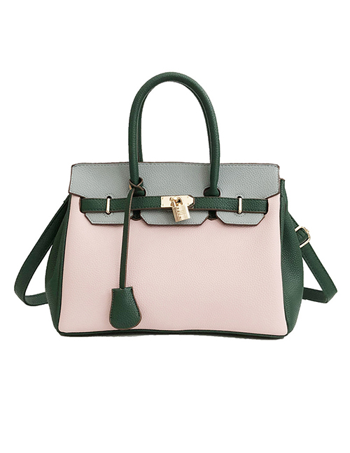 Fashion Pink Lychee Pattern Platinum Stitching Contrast Single Shoulder Messenger Bag