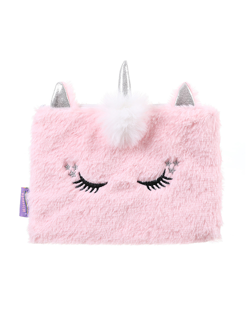 Fashion Light Pink Unicorn Square Pointed Plush Stationery Bag