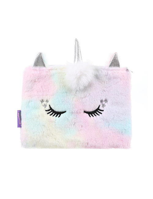 Fashion Color Unicorn Square Pointed Plush Stationery Bag