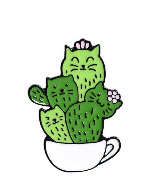 Fashion Cactus 5 Alloy Painted Plant Potted Cactus Brooch