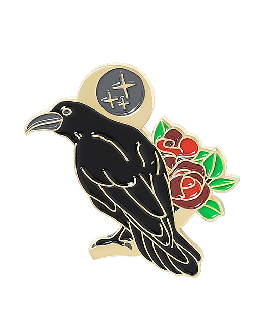 Fashion Bird 3 Bird Rose Flower Crow Paint Enamel Brooch