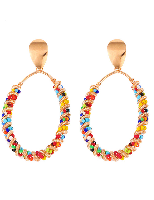Fashion Oval Rice Beads Beaded Geometric Alloy Earrings
