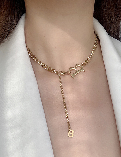 Fashion Gold Color Titanium Steel Letter Pendant Alloy Necklace