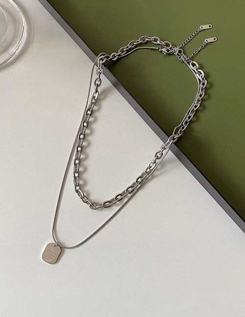 Fashion Silver Color-titanium Steel Version Titanium Steel Geometric Letter Double Necklace